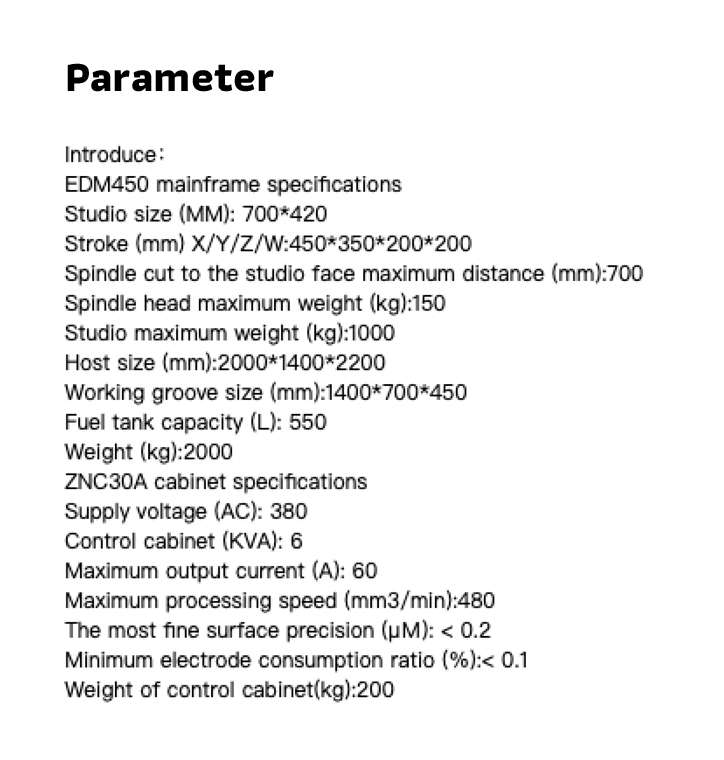 Technical parameters EDM 450
